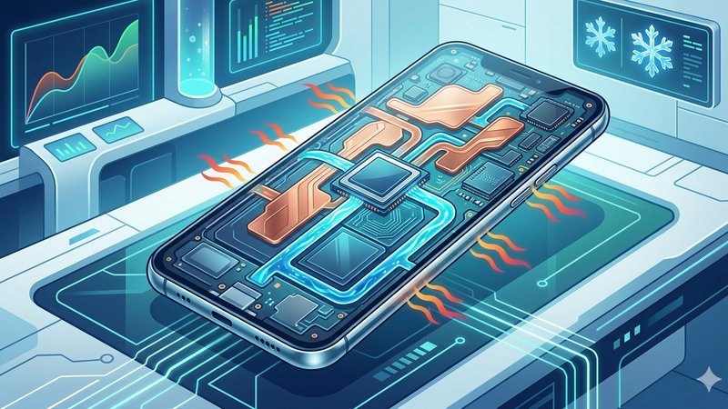 Схематичное изображение системы жидкостного охлаждения Liquid-Cool 2.0 внутри современного флагманского смартфона в разрезе
